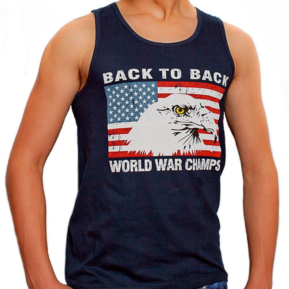 Back To Back World War Champs Champions USA Flag Eagle Men's Tank Top S-3XL NAVY